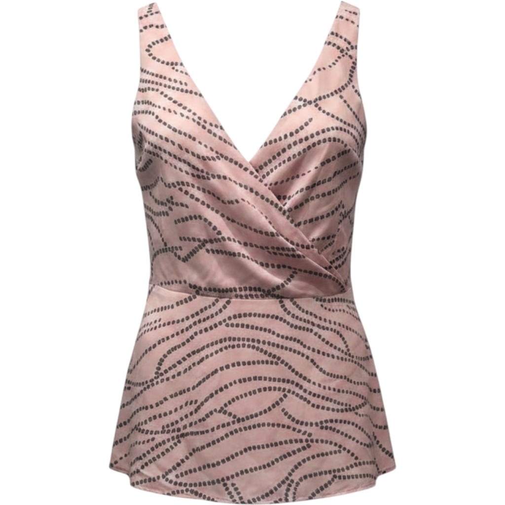 Cabi Sleeveless Blouse Pink Black Dotted V-Neck Top Size 8